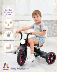 KRIDDO tricycle with extended rear wheels improves balance during learning.