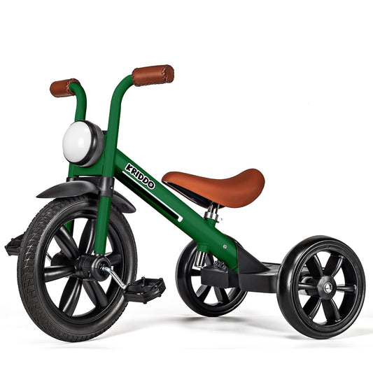 KRIDDO kids tricycle front light boosts visibility for safer evening rides.
