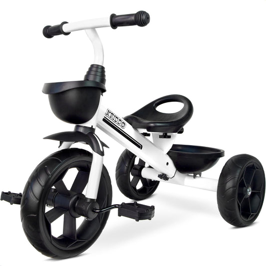 KRIDDO Kids Tricycle front view shows a stable, beginner-friendly design for first rides.