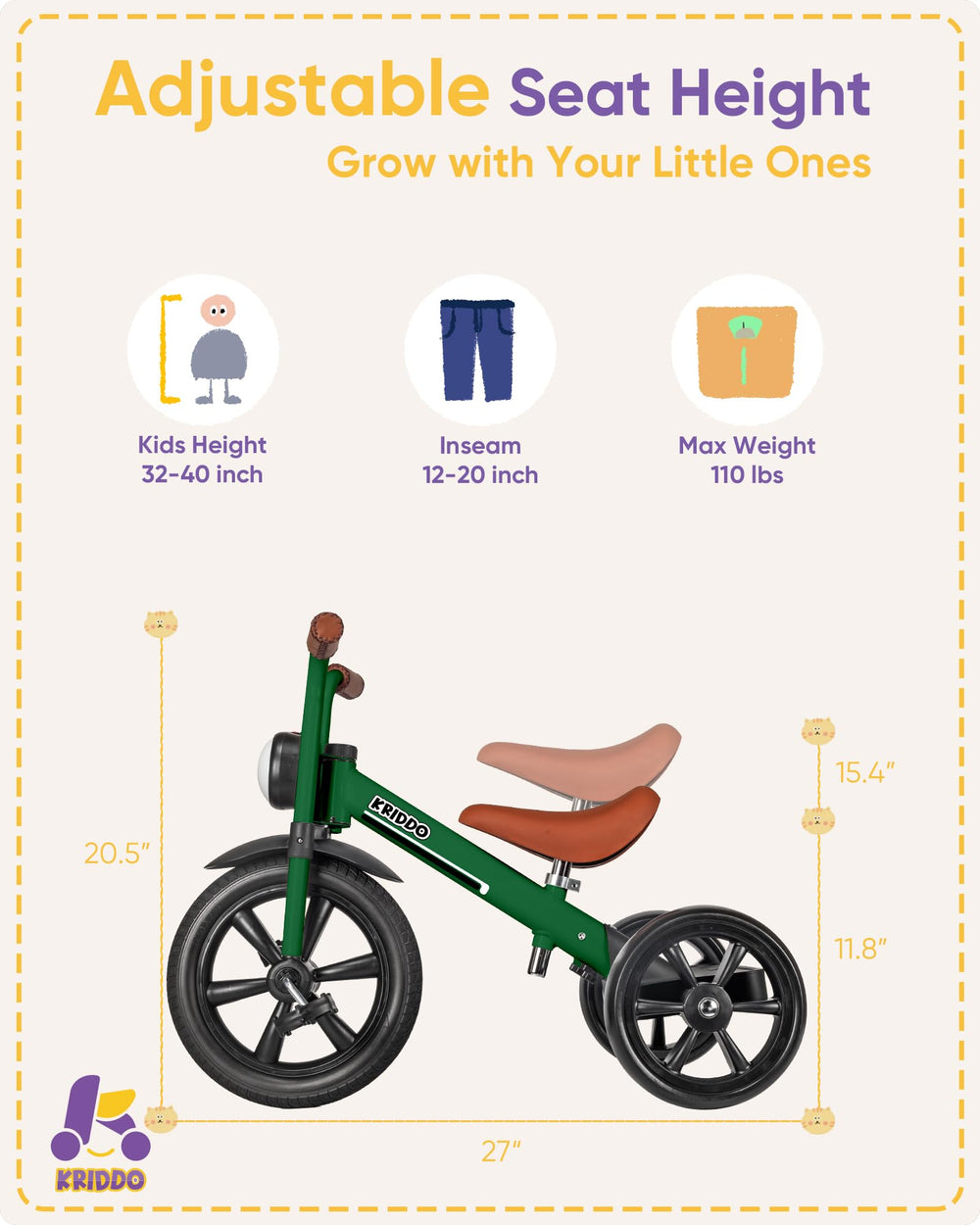 KRIDDO kids tricycle silent wheels work indoors and outdoors without floor damage.