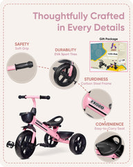 KRIDDO pink safety features emphasize BPA-free materials and stable ride.