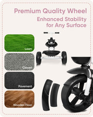 KRIDDO Kids Tricycle features easy-grip handles for secure learning sessions.