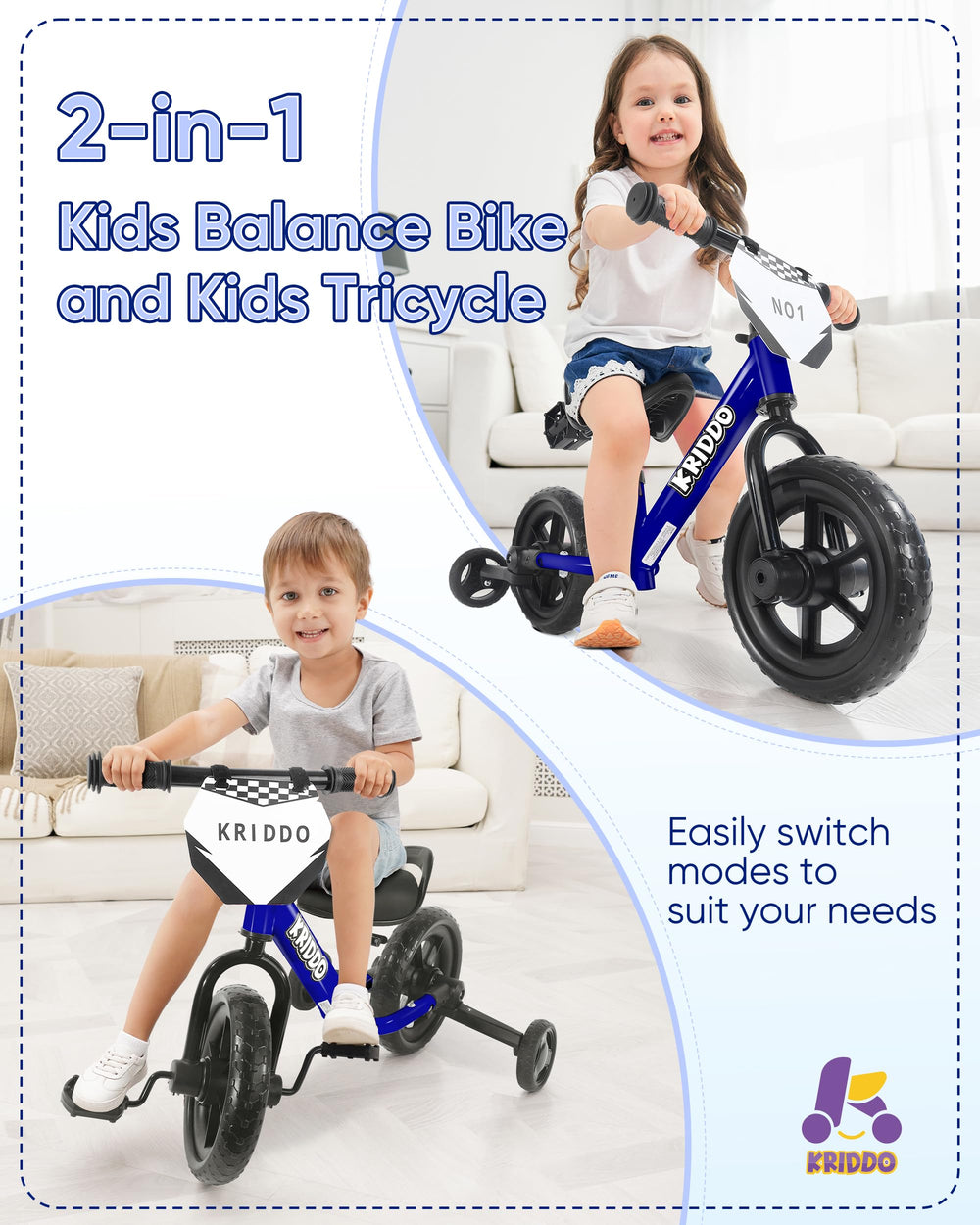 KRIDDO pedal storage under seat keeps pedals secure during rides.