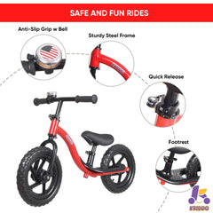 KRIDDO balance bike footrest view emphasizes feet resting for confident gliding