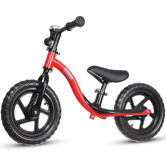 KRIDDO toddler balance bike red front view highlights sturdy frame for early riding fun