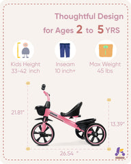 KRIDDO tricycle extended rear wheels—improved balance to help prevent tipping.