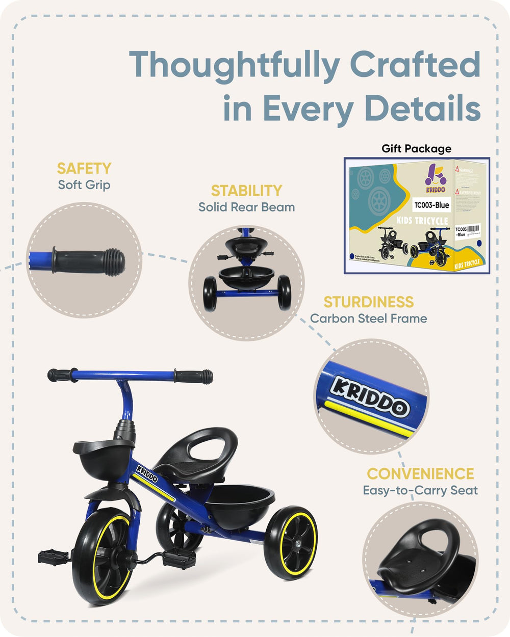 KRIDDO silent wheels enable indoor rides without floor damage