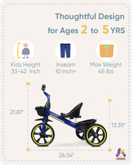 KRIDDO Trike triangle design with extended rear wheels for learning balance