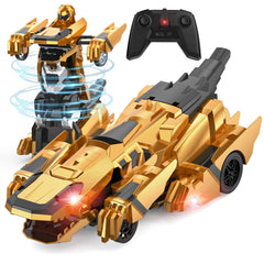 Kroyedfuw Dinosaur Transform RC Car front view with flashing lights for playtime.