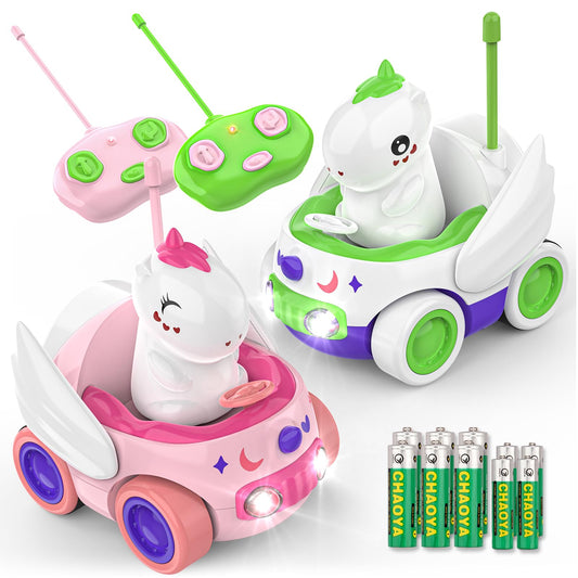 Kroyedfuw Unicorn RC Car front view with LED lights for toddlers