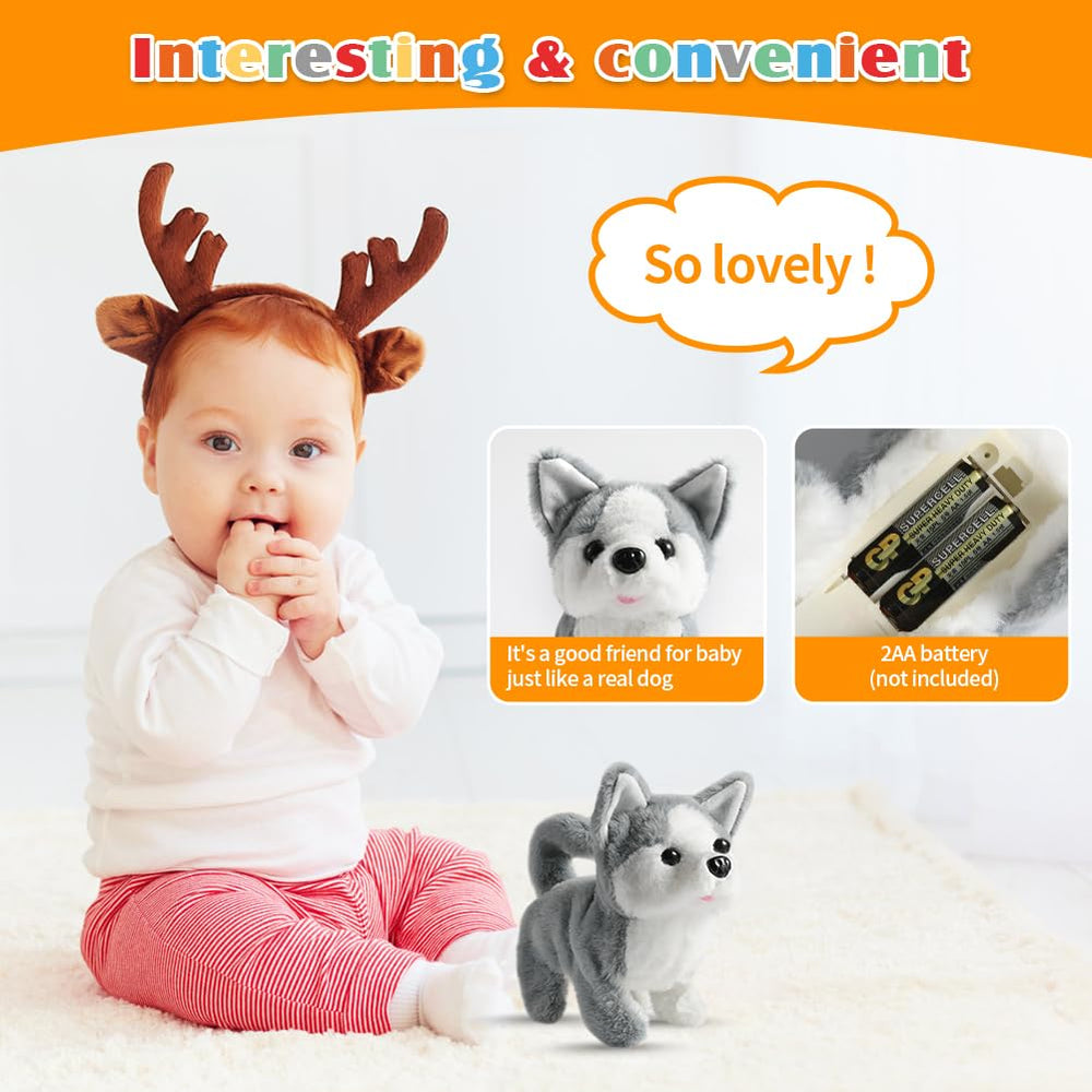 KSABVAIA plush husky stretches and moves on carpets or floors, sparking imagination.
