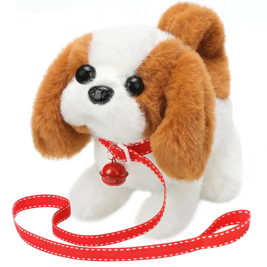 KSABVAIA plush Saint Bernard toy walks with lifelike motion for engaging pretend play.