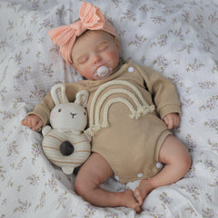 KSBD Lifelike Reborn Baby Doll hand-rooted eyelashes enhance delicate realism for pretend care.