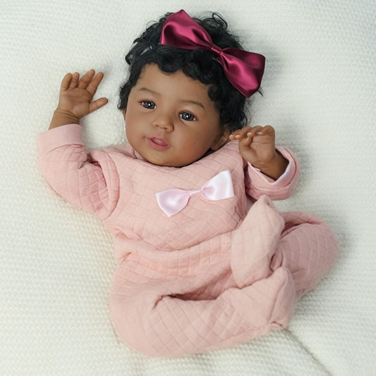 KSBD realistic reborn baby doll 18in in dusty pink romper for imaginative play