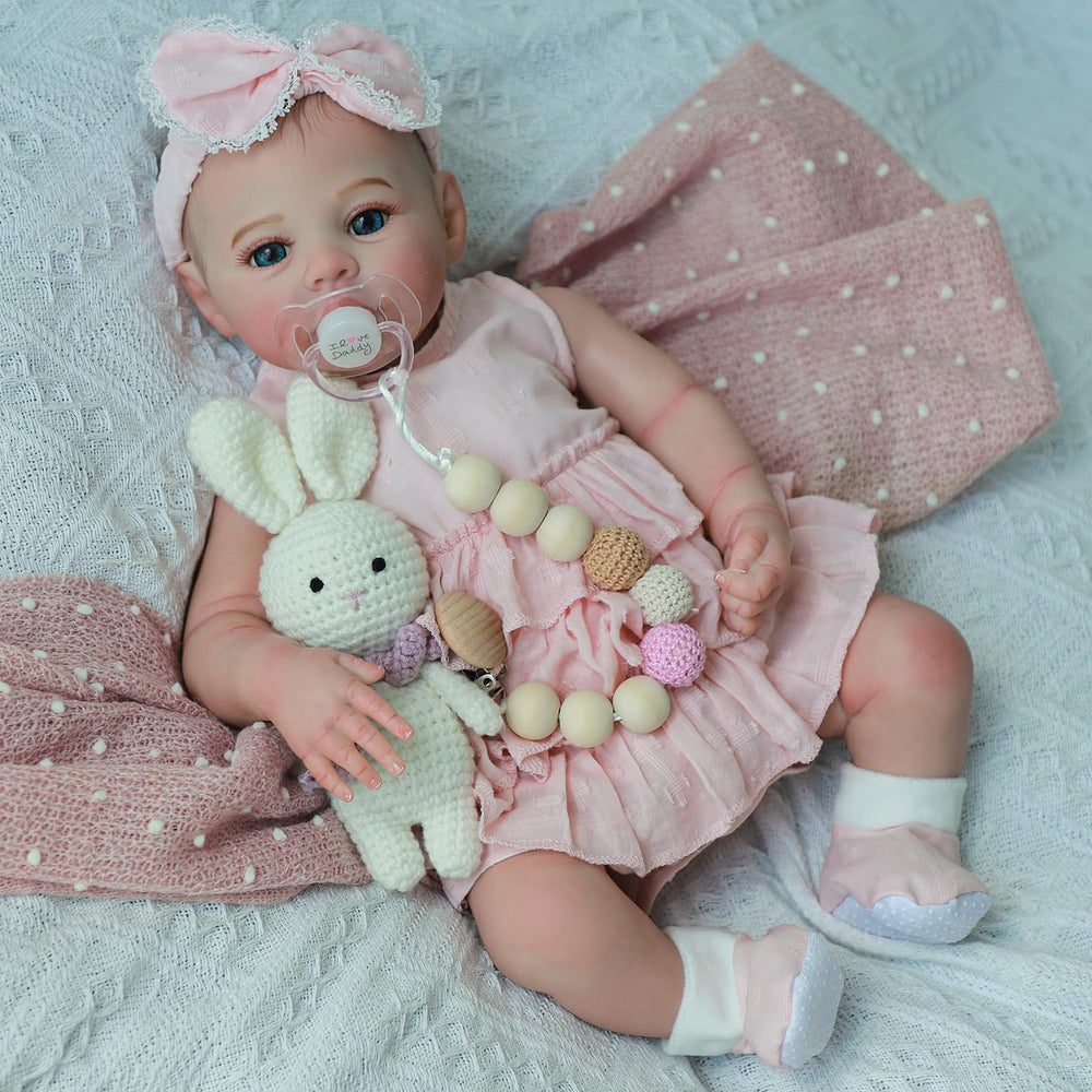 KSBD Realistic Reborn Doll 18in face details for lifelike playtime.