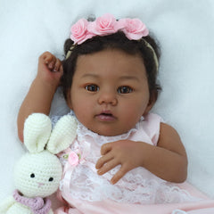 KSBD Reborn Baby Doll Black Girl 18-Inch hand-rooted hair for easy styling.