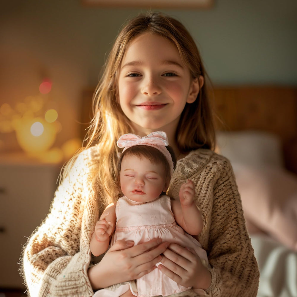 KSBD Reborn doll wearing pink dress for dress-up play