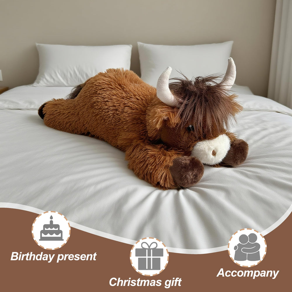 Ksidzas Highland Cow plush gift-ready presentation for birthdays.