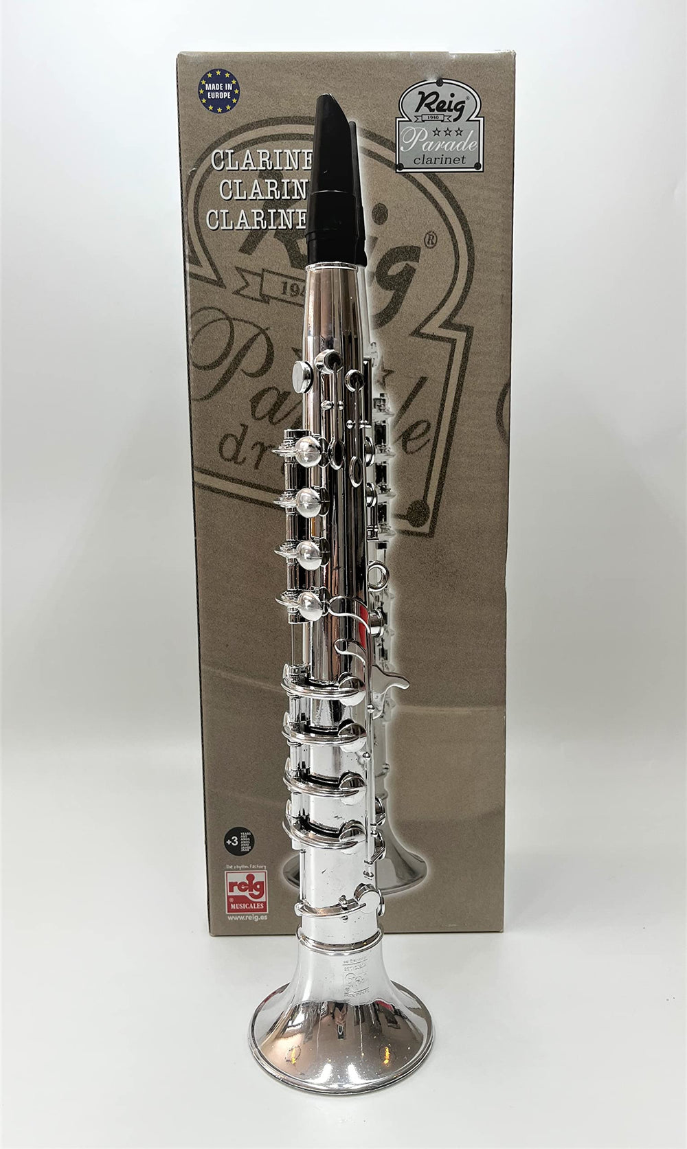 ksmtoys My First Toy Clarinet in silver finish, a friendly starter instrument for beginners.