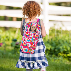K.T. Fancy doll carrier bag shown in use, ideal for organizing doll gear.