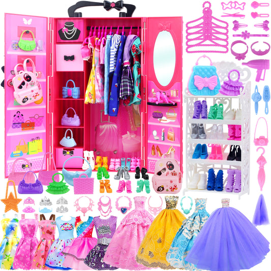 KT Fancy doll wardrobe set keeps outfits organized for playtime.