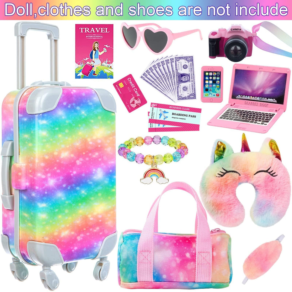 K.T. Fancy pink glasses for 18-inch dolls, adds stylish travel-ready detail.
