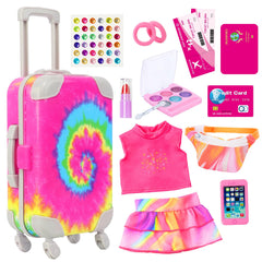 KT Fancy rainbow tie-dye suitcase with wheels for mobile doll travel play