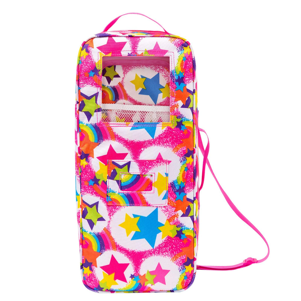 KT Fancy Stars doll travel bag side pocket open showing storage options