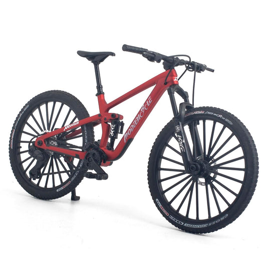 Kuasting 1:8 scale mountain bike model, front view, a detailed desk decor piece for cycling fans.