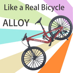 Kuasting 1:8 scale mountain bike model, pedal-drive close-up, showcases belt-driven motion cue.