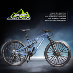 Kuasting blue die-cast mountain bike front view highlighting steering elements