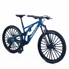 Kuasting 1:8 scale blue die-cast mountain bike seen from the side for display appeal