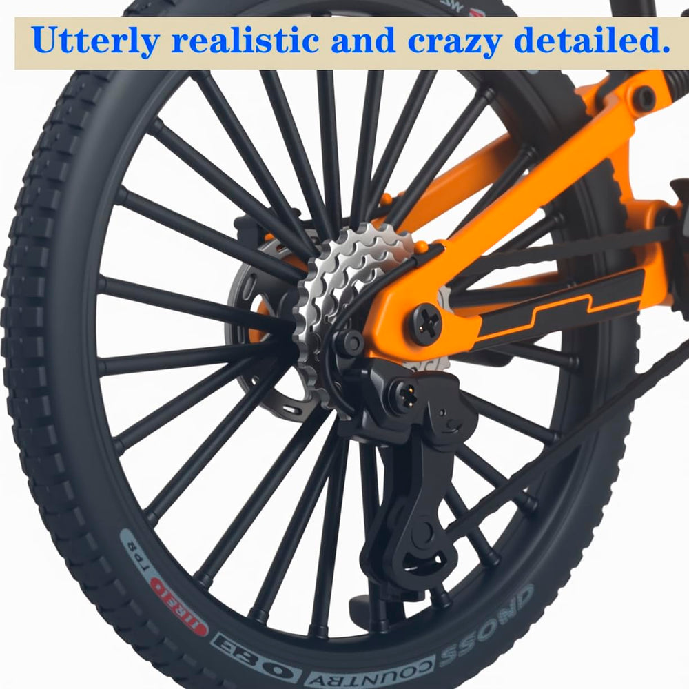 Kuasting yellow bike miniature with turning handlebars for display.
