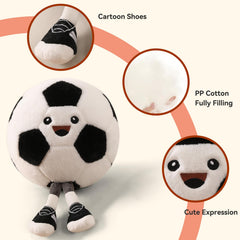 KUCCO-PILLOW close-up of the soccer plush with legs and soft fabric.