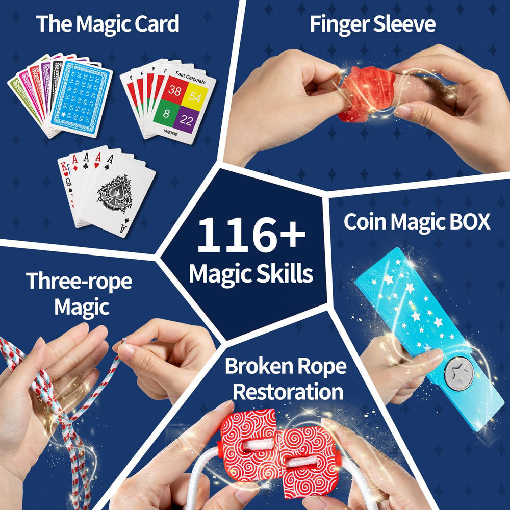 KukuFun Magic Kit cups trick visuals demonstrate sleight-of-hand safely.