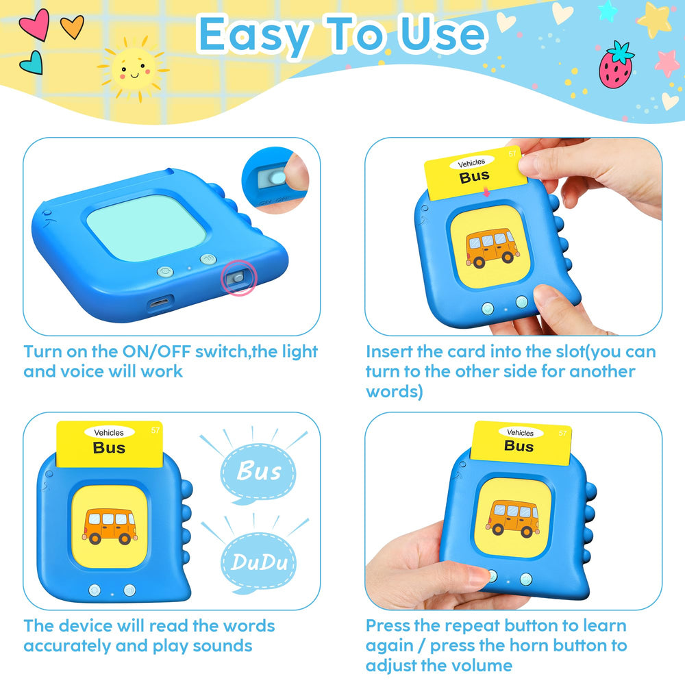 Kuovei card reader reinforces spoken word recognition during play.