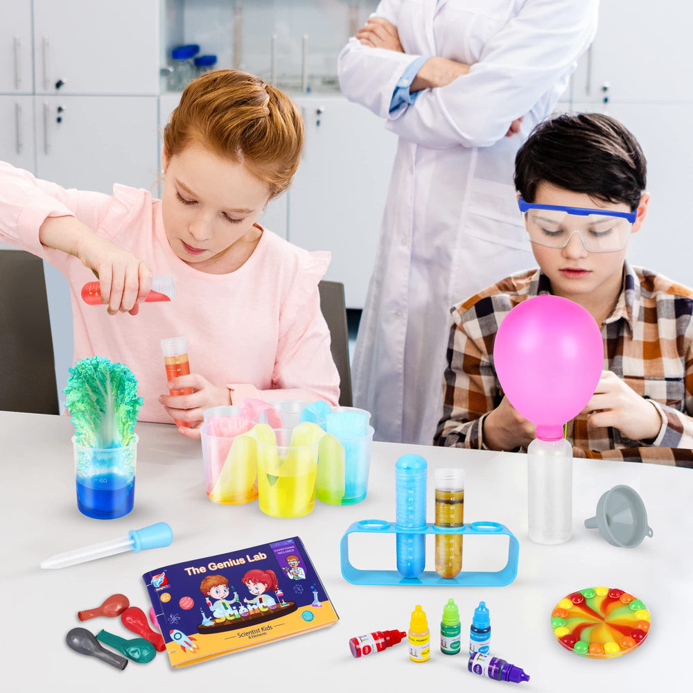 Kuovei rainbow candy and balloons spark playful science prompts.