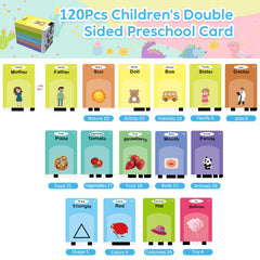 Kuovei talking flash cards showing 120 double-sided cards for vocabulary building