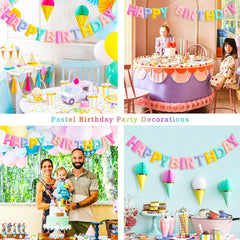 KUQJJQU rainbow pastel decor creates a lively birthday ambiance.