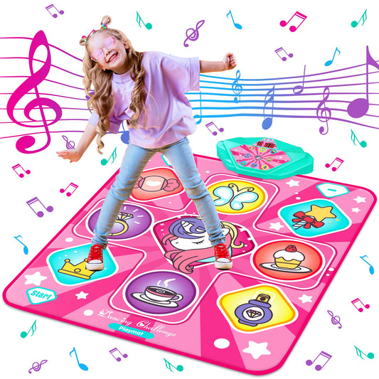 Kusntin Unicorn Dance Mat with pink LED lights for joyful rhythm play