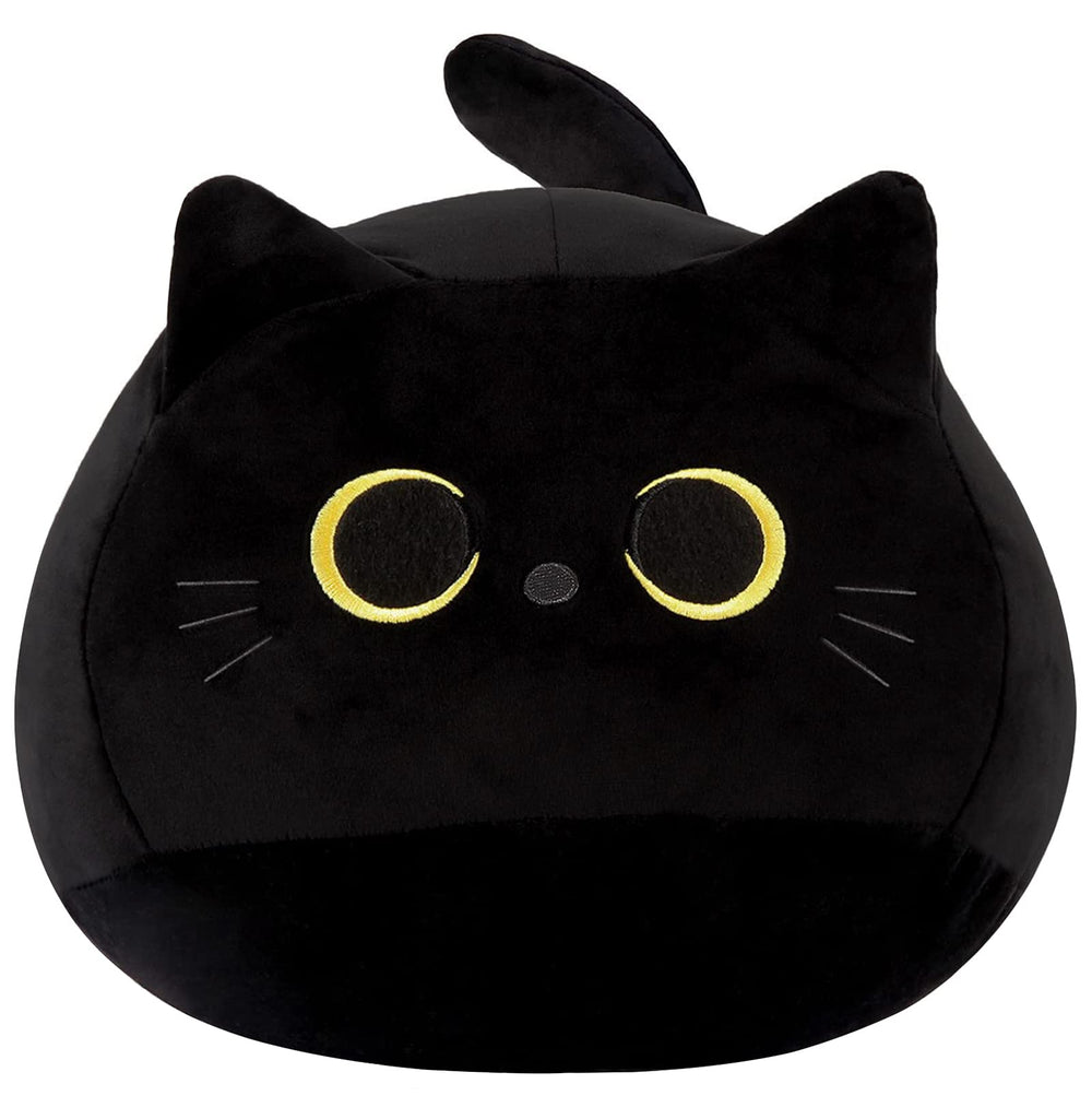 KWQBWQF Black Cat Plush Toy 16-Inch front view: cuddly size for hugs.