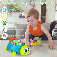 KWYZ Musical Turtle Crawling Toy pretend phone for language awareness.