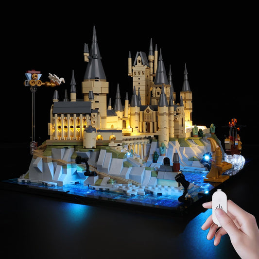 Kyglaring LED light kit for LEGO Hogwarts Castle 76419 front view with subtle display glow