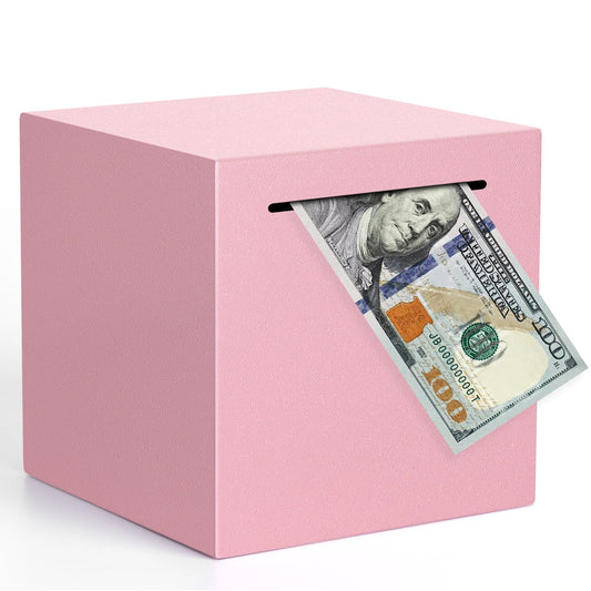 Kypeeka pink piggy bank front view with a durable stainless steel finish.