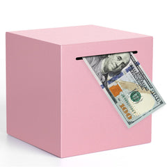 Kypeeka pink piggy bank front view with a durable stainless steel finish.