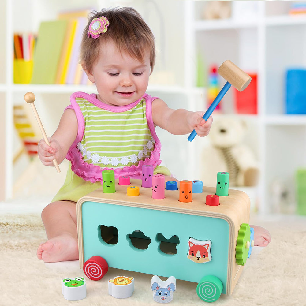 LAAVII Montessori Hammer Pounding Toy animal sorter supports problem solving play