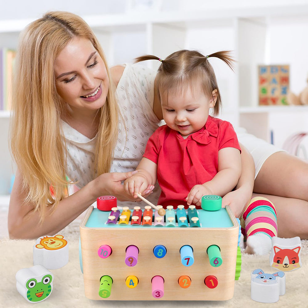 LAAVII Montessori Hammer Pounding Toy built in storage keeps blocks organized