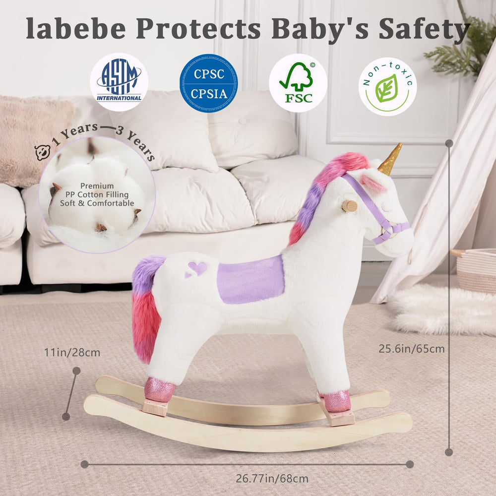 Labebe unicorn rocker stands 65 cm tall to support early balance training