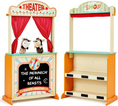 Labebe Deluxe Wooden Puppet Theater with curtains for immersive storytelling and visuals