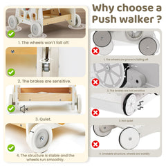 Labebe wooden doll stroller walker side view emphasizes push design